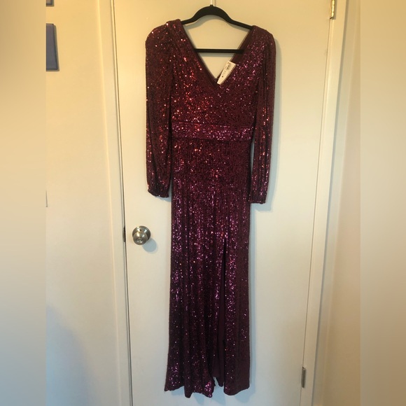 Xscape Sequined Long Sleeve Slit Dress - Picture 3 of 7